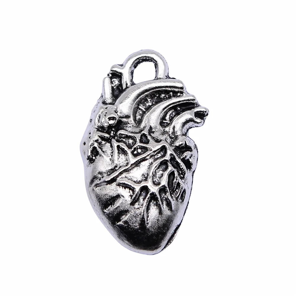 25x14mm 2.6g Antique Silver Zinc Alloy Anatomical Heart Charm Pendant for DIY Necklace Bracelet Making