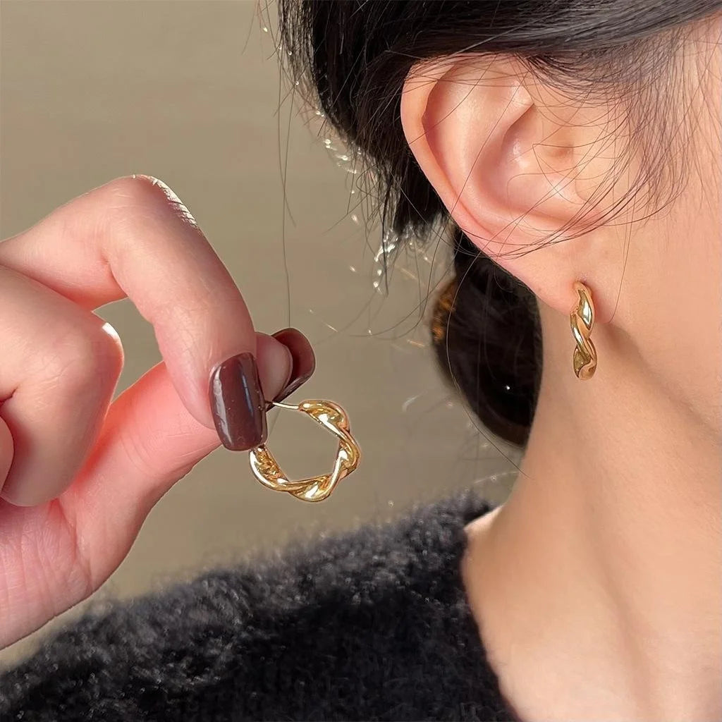 14K Plated Copper Mobius Twist Drop Earrings Minimalist Geometric Commuter Jewelry