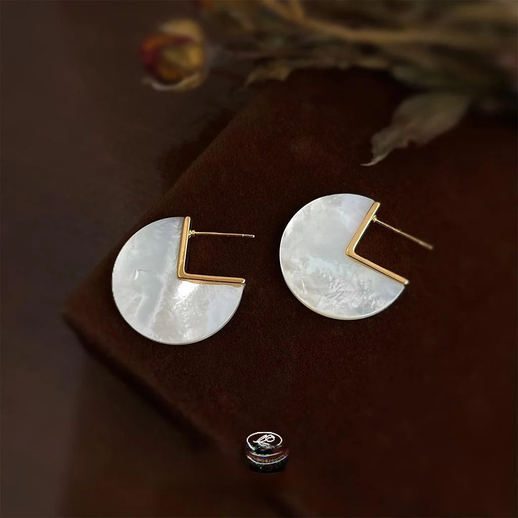 Real Shell Round Geometric Drop Earrings Light Luxury Minimalist Fashion Jewelry For Women