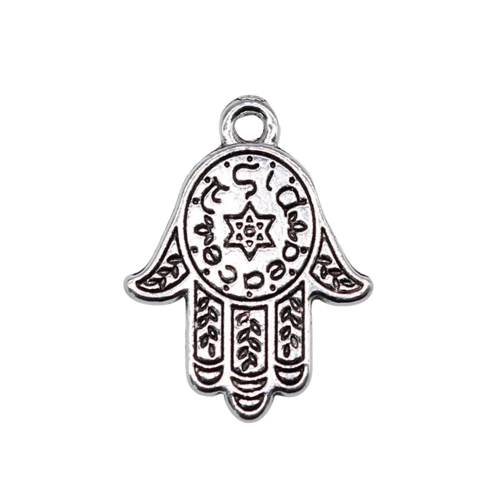 23x18mm 1.96g Antique Silver Zinc Alloy Hexagram Hamsa Hand Charm Pendant for DIY Necklace Making
