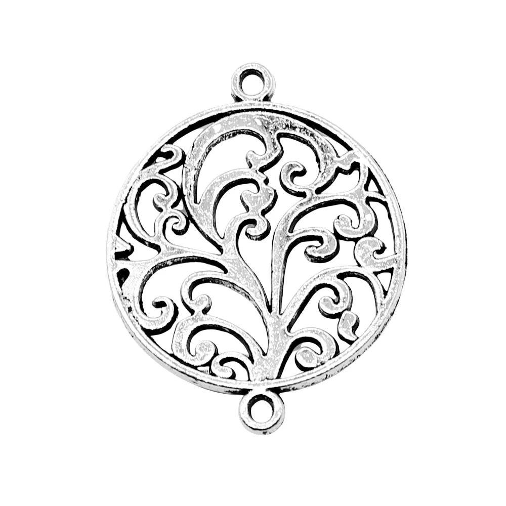 24x30mm 3g Antique Silver Zinc Alloy Round Pattern Connector Charm for DIY Bracelet Necklace Making