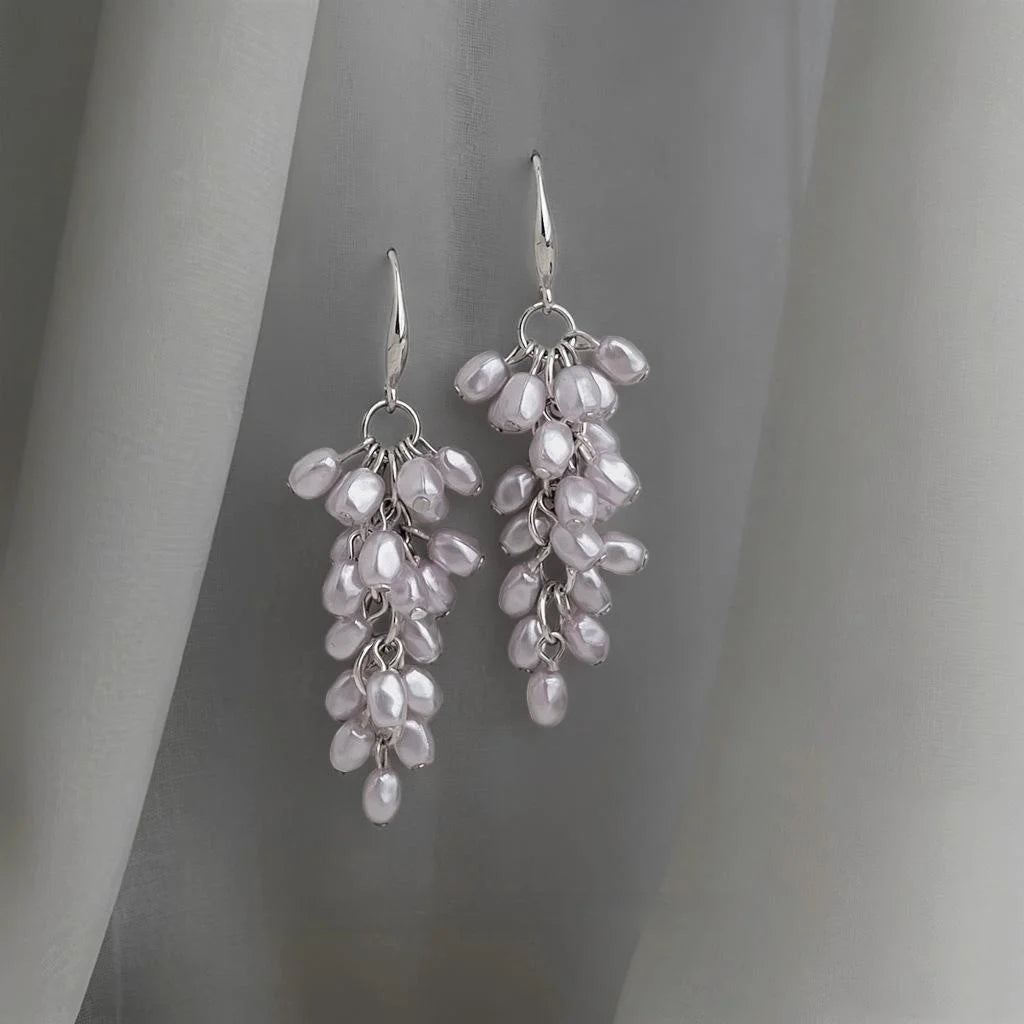 Purple Grape Irregular Pearl Tassel Drop Earrings Copper Sweet Fresh Summer Fashion Jewelry