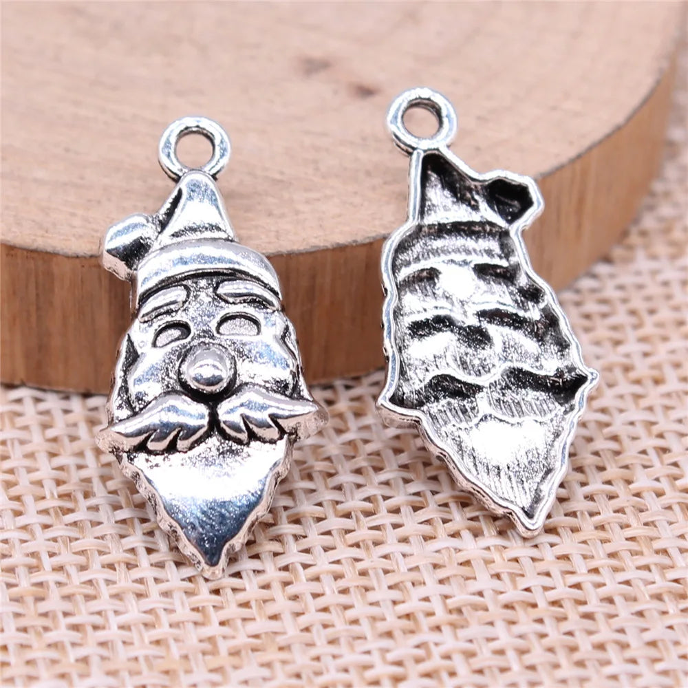 27x13mm 1.4g Antique Silver Zinc Alloy Santa Claus Charm Pendant for DIY Christmas Jewelry Making