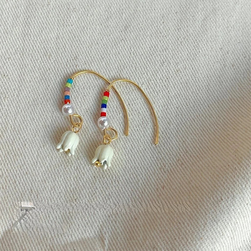 Sweet Handmade Lily Of The Valley Flower Drop Earrings Copper High-Luster Pearl Floral Jewelry