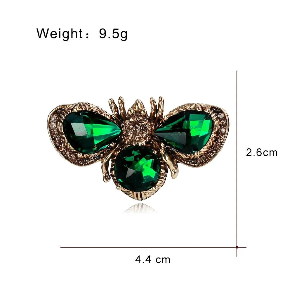 Vintage Emerald Rhinestone Bee Brooch For Women, Metal Animal Lapel Pin Luxury Suit Coat Accessory Gift