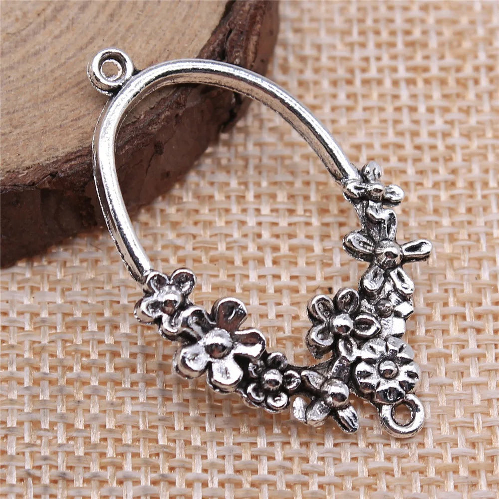41x25mm 3.5g Antique Silver Zinc Alloy Oval Flower Earring Connector Charms for DIY Earrings Jewelry Making