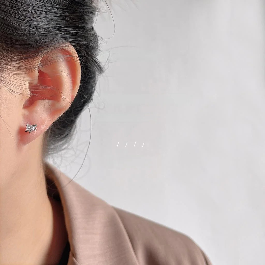 Mini Zircon Arrow Through Heart Copper Stud Earrings, Silver Plated Style Daily Jewelry