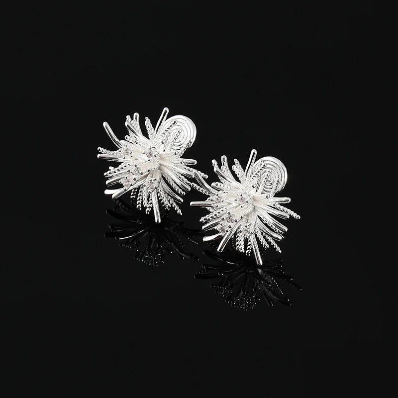Elegant Silver Alloy Firework Spiral Statement Stud & Clip On No Piercing Women's Fashion Earrings