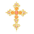 Elegant Silver Alloy Cross Brooch With Blue Rhinestones And Turquoise Cabochons, Women's Lapel Pin Gift