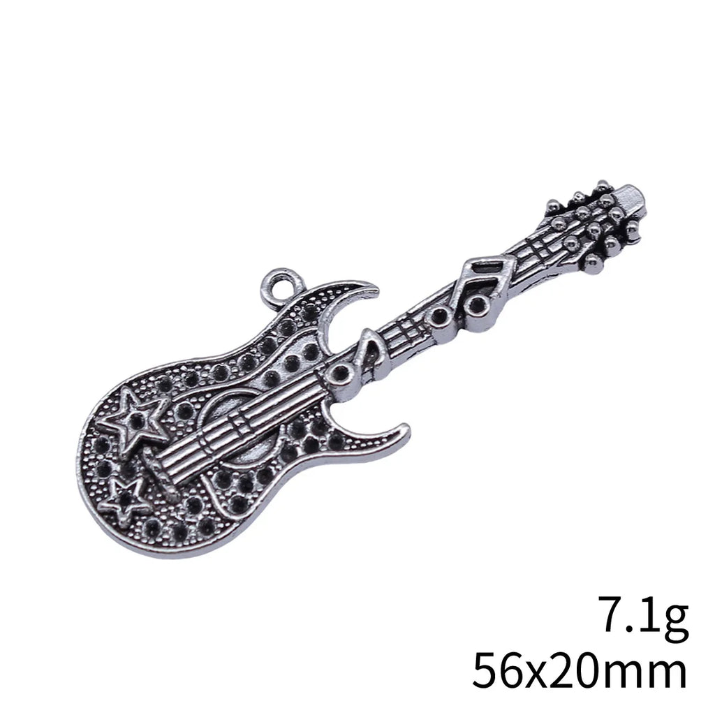 56x20mm 7.1g Antique Silver Zinc Alloy Music Note Star Guitar Charm Pendant for DIY Jewelry