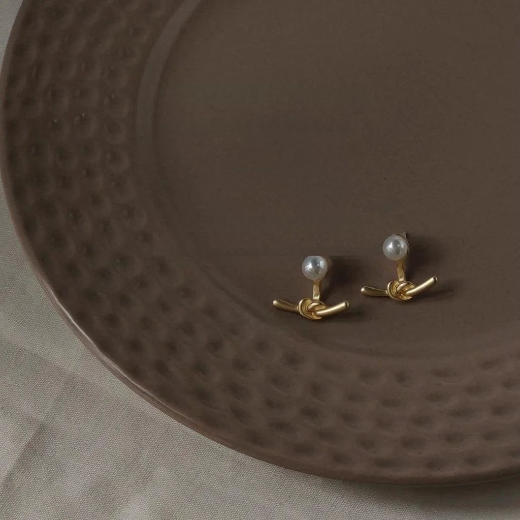 14K Plated Rope Knot Stud Earrings, Minimalist Geometric Korean Style Jewelry