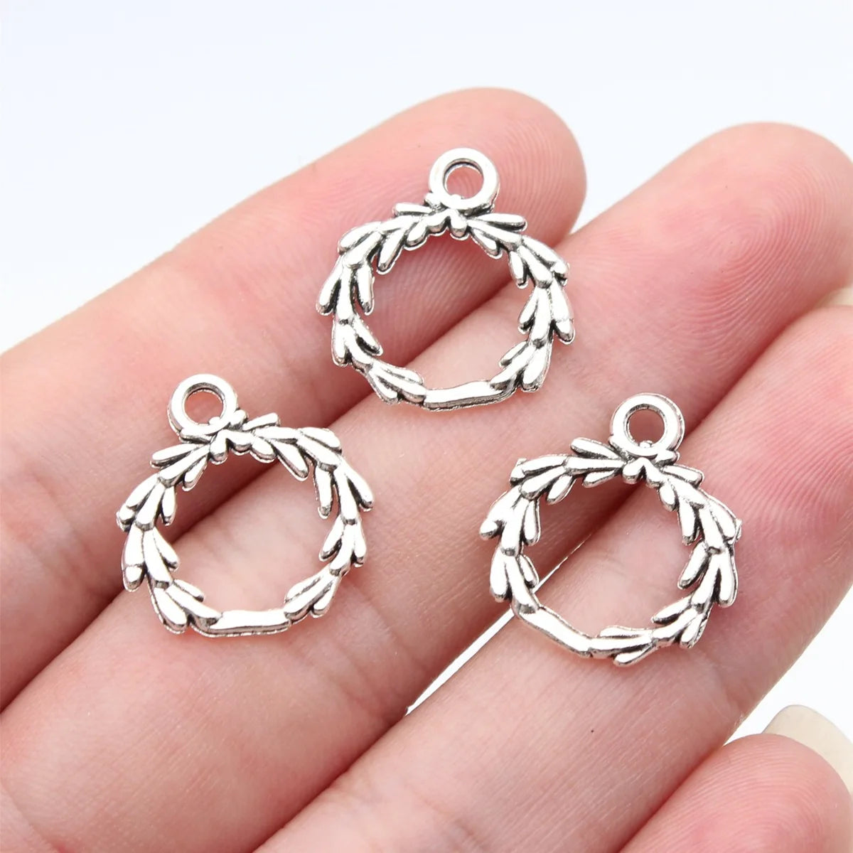18x16mm 0.54g Antique Silver Zinc Alloy Olive Branch Ring Charm Pendant for DIY Jewelry Making