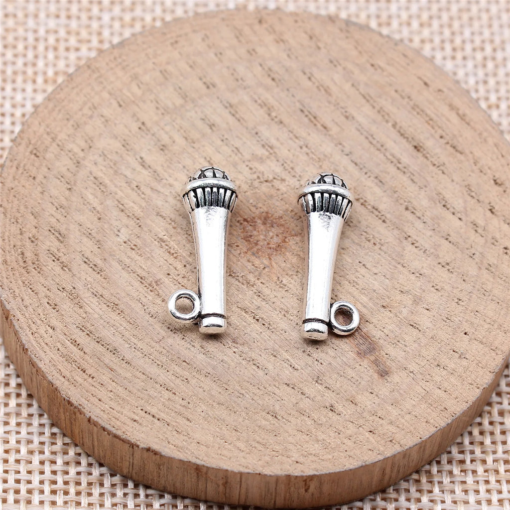 21x8mm 1.9g Antique Silver Zinc Alloy Microphone Charm Pendant for DIY Bracelet Necklace Making