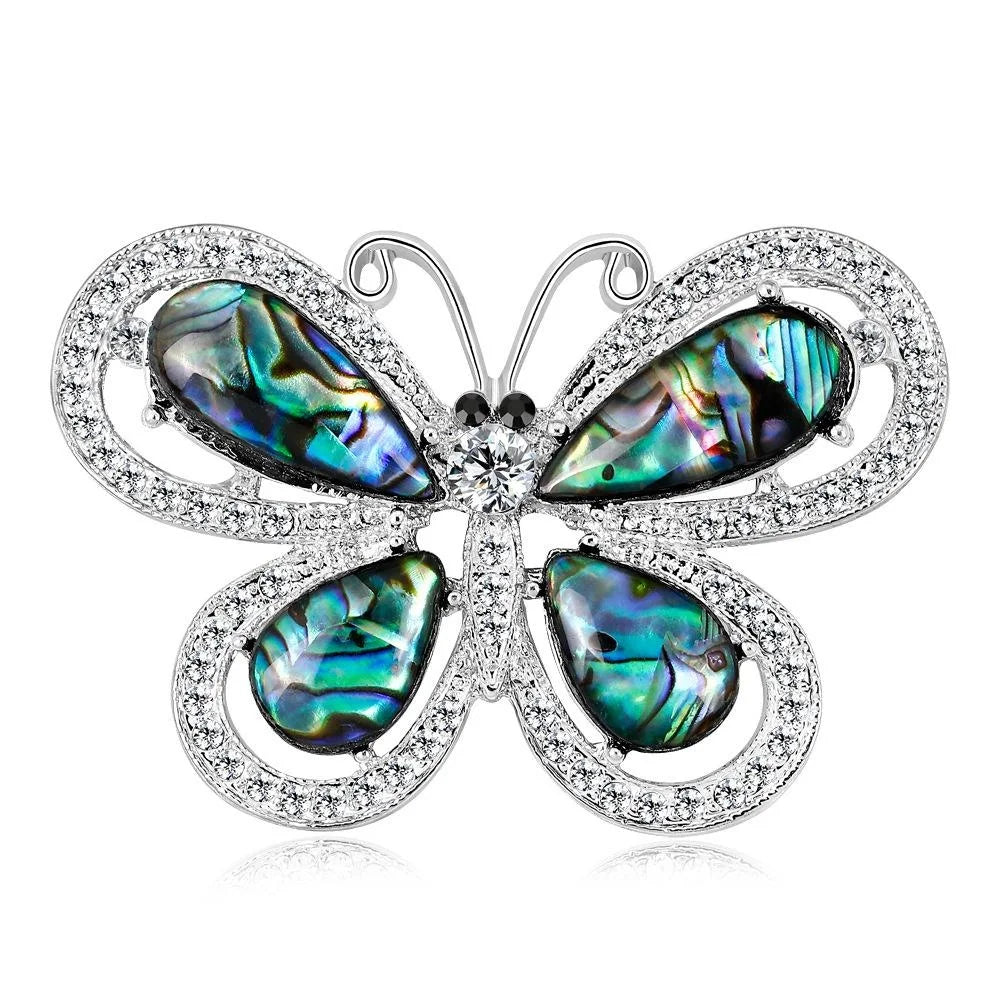 Elegant Butterfly Mother Of Pearl Rhinestone Brooch, Luxury Abalone Shell Lapel Pin Corsage Suit Accessory