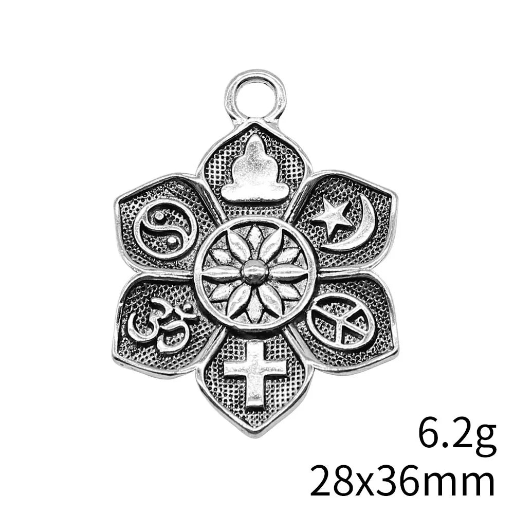 28x36mm 6.2g Antique Silver Tone Zinc Alloy Lotus Charm Pendant for Necklace Bracelet Earring DIY