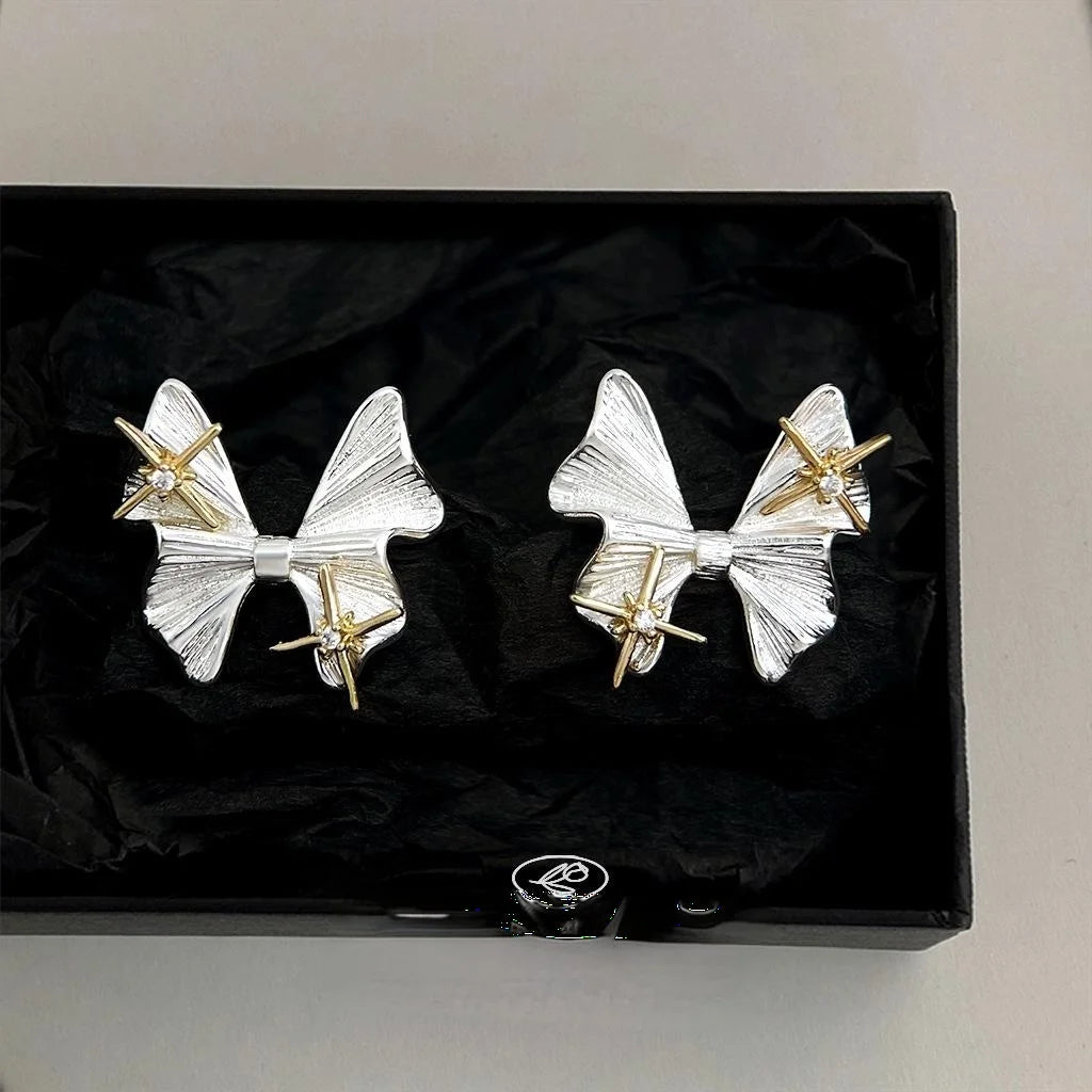 Two Tone Electroplated Butterfly Stud Earrings Eco Copper Style Jewelry