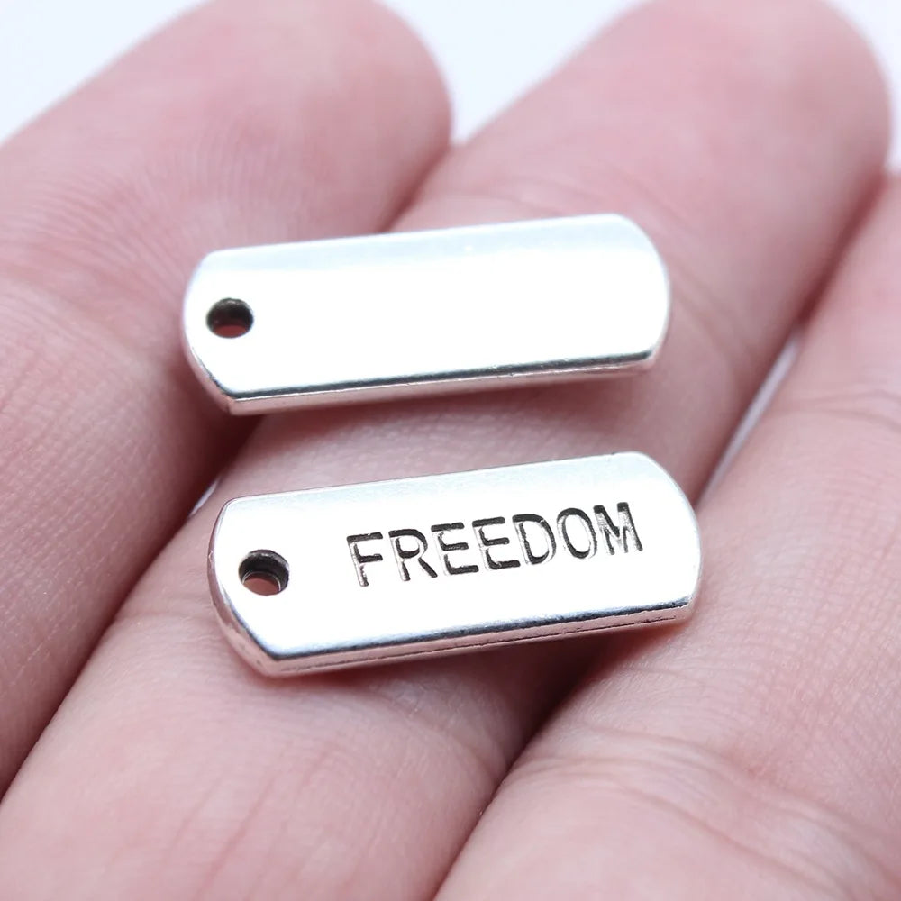 8x21mm 1.9g Antique Silver Zinc Alloy FREEDOM Tag Charm Pendant for DIY Bracelet Necklace Making