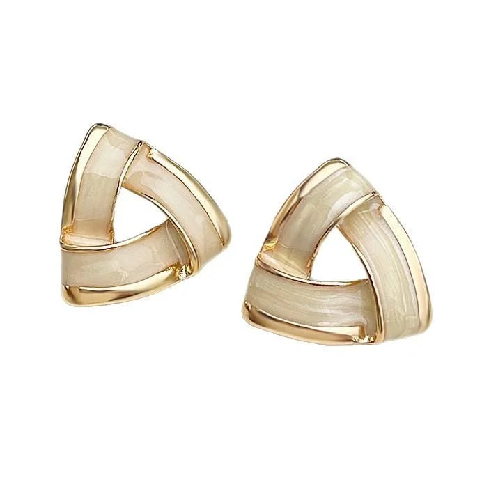 French Vintage Geometric Triangle Enamel Copper Stud Earrings, Light Luxury Silver Plated for Women
