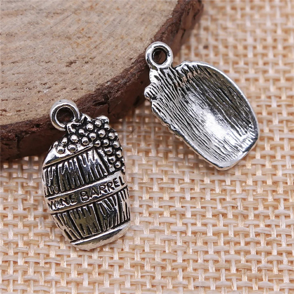 19x11mm 1g Antique Silver Tone Zinc Alloy Wine Barrel Charm Pendant for DIY Necklace Bracelet Making