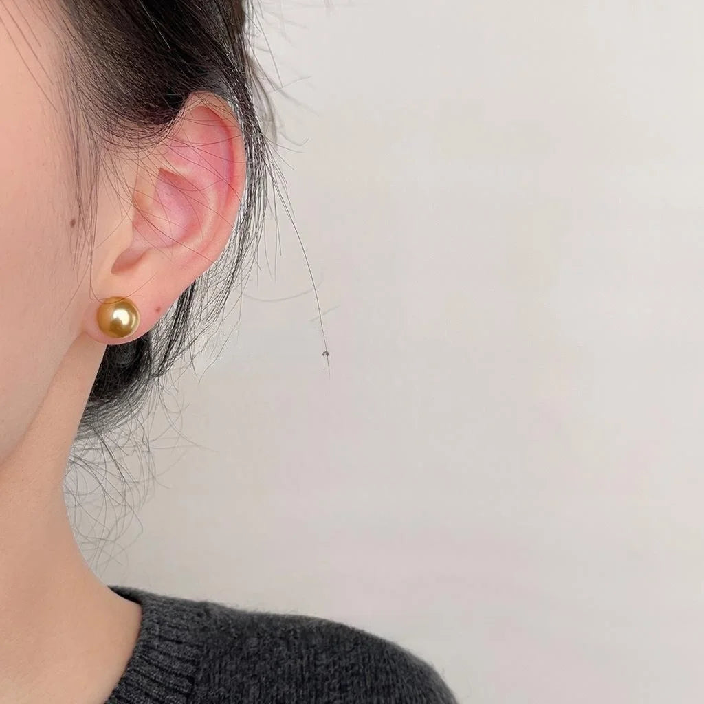 Gold Glass Pearl Round Stud Earrings French Light Luxury Geometric Fashion Jewelry