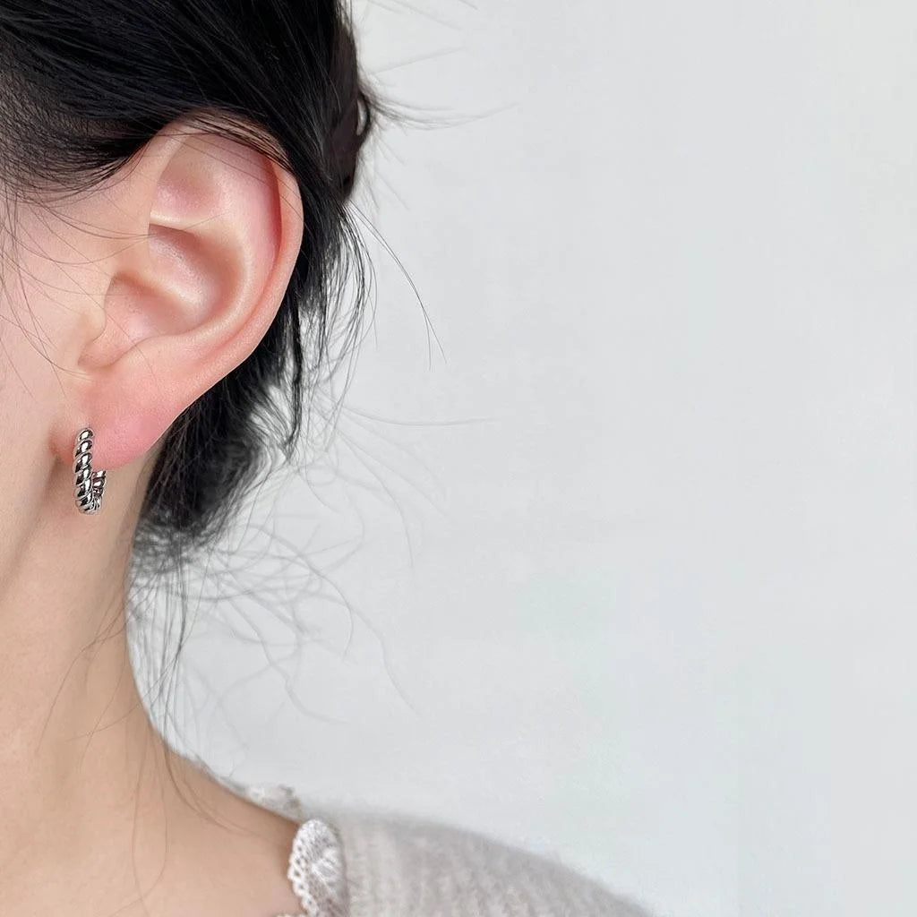 Copper Geometric Twist Micro Pave Zircon Stud Earrings, Versatile Sweet Cool Commuter Style