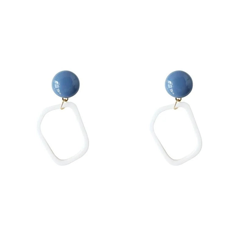 Sweet Korean Style White Acrylic Geometric Hollow Ring Line Stud Earrings With Silver Plated Posts