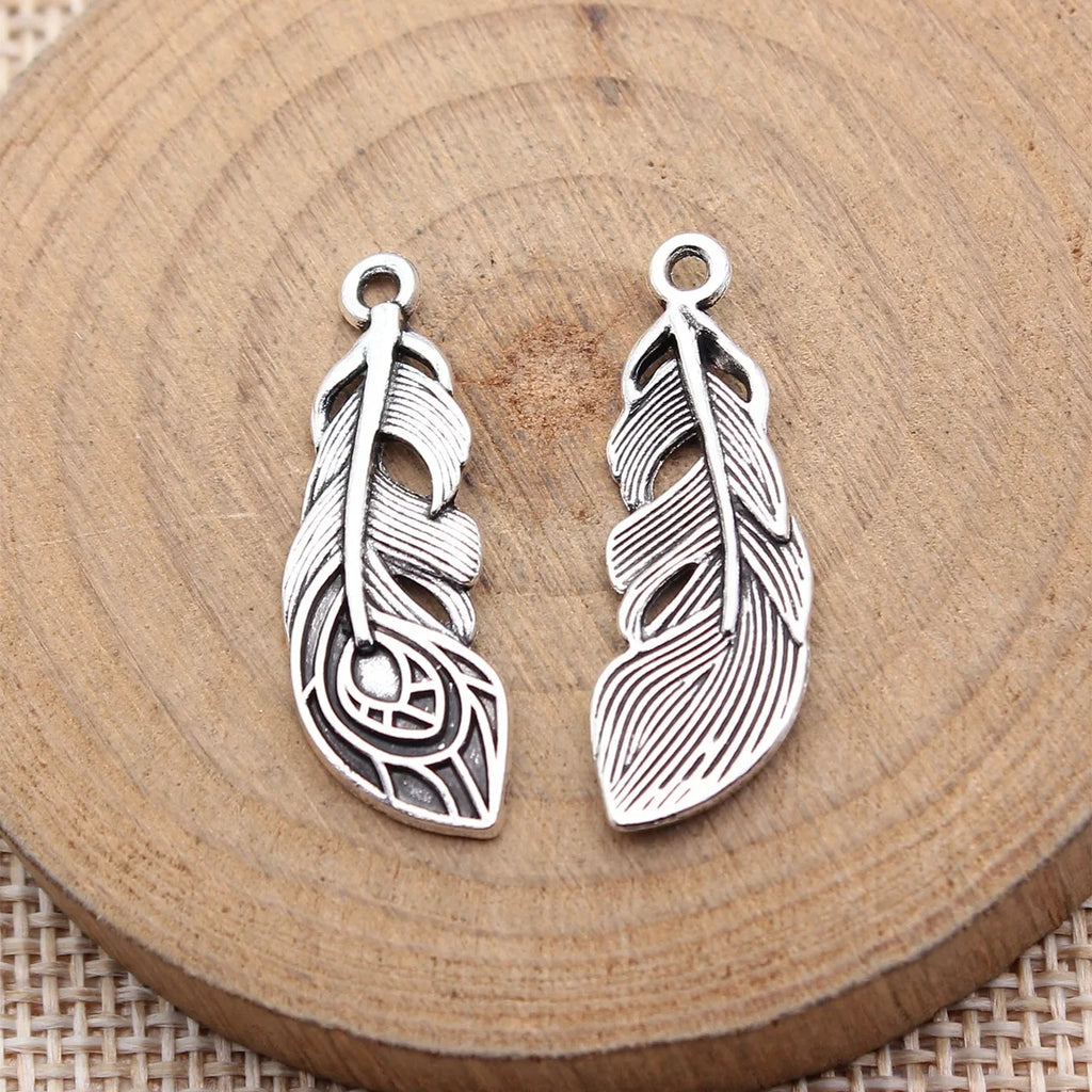 29x10mm 1.5g Antique Silver Zinc Alloy Feather Charm Pendant for DIY Necklace Earring Jewelry Making