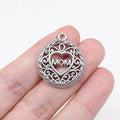 26x22mm 3.3g Antique Silver Zinc Alloy Lace Heart MOM Charm Pendant for DIY Mother Theme Jewelry