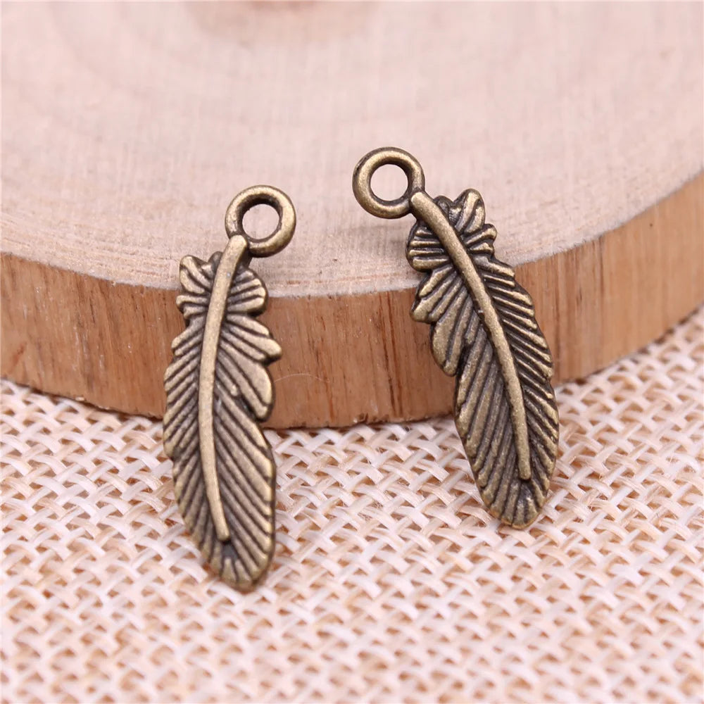 7x23mm 1g Multicolor Zinc Alloy Feather Charm Pendant for Necklace Bracelet Earring Making