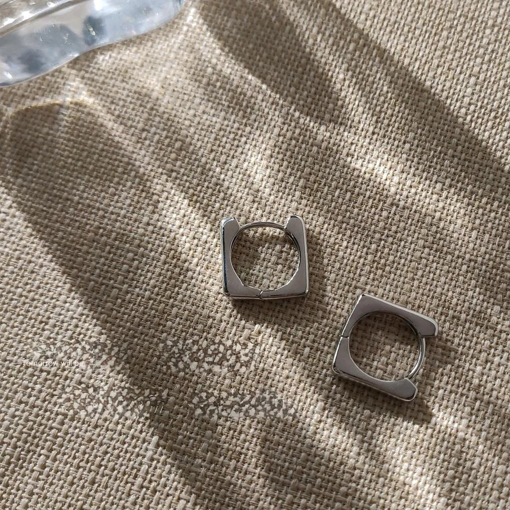 Minimalist Copper Stud Earrings Smooth Metal Geometric Hollow Square Everyday Jewelry