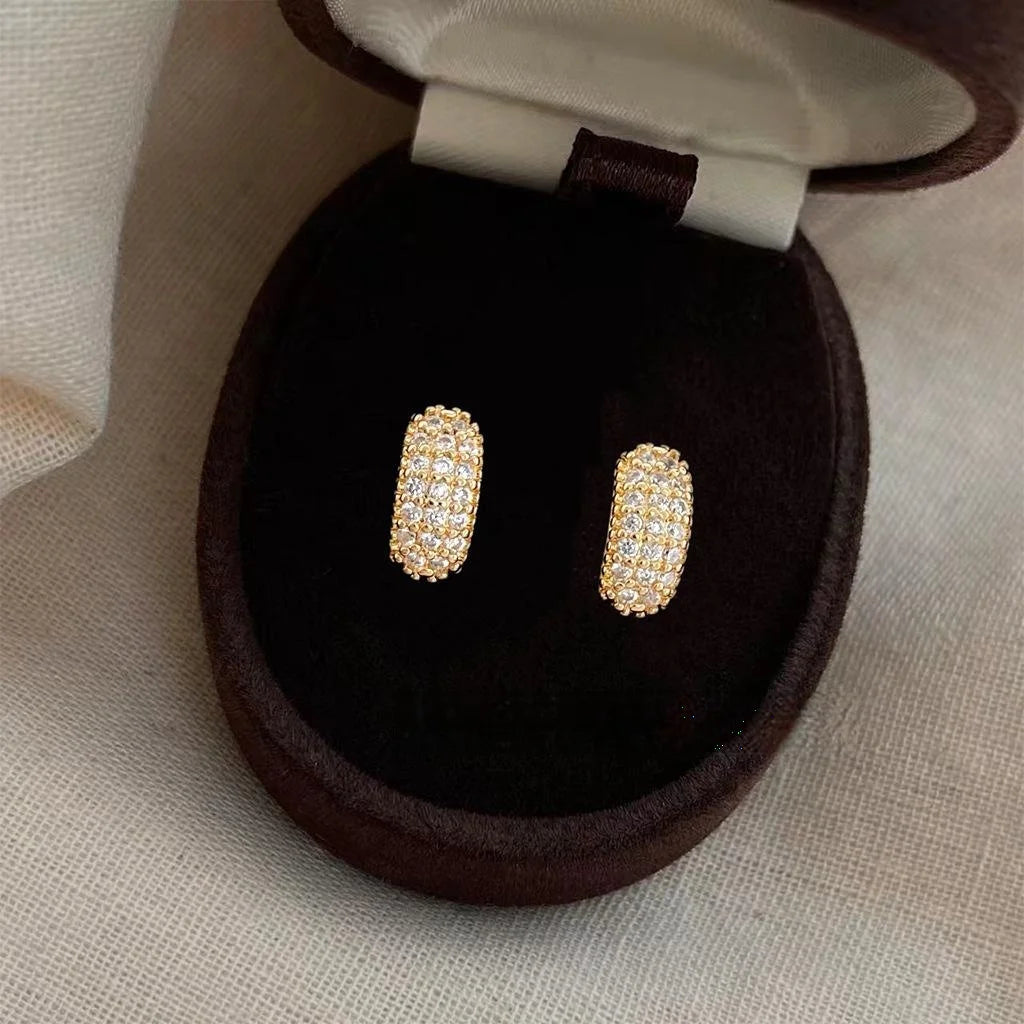 Minimalist Geometric Zircon Copper Stud Earrings, Dainty Modern Daily Jewelry for Women