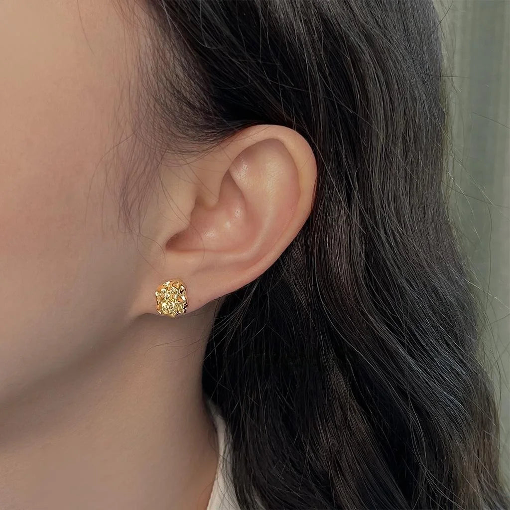 14K Gold Plated Copper Irregular Geometric Stud Earrings For Women Luxury Minimal Style