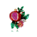 Elegant Enamel Pomegranate Fruit Brooch With Rhinestone Seeds And Green Leaves, Women's Lapel Pin Gift