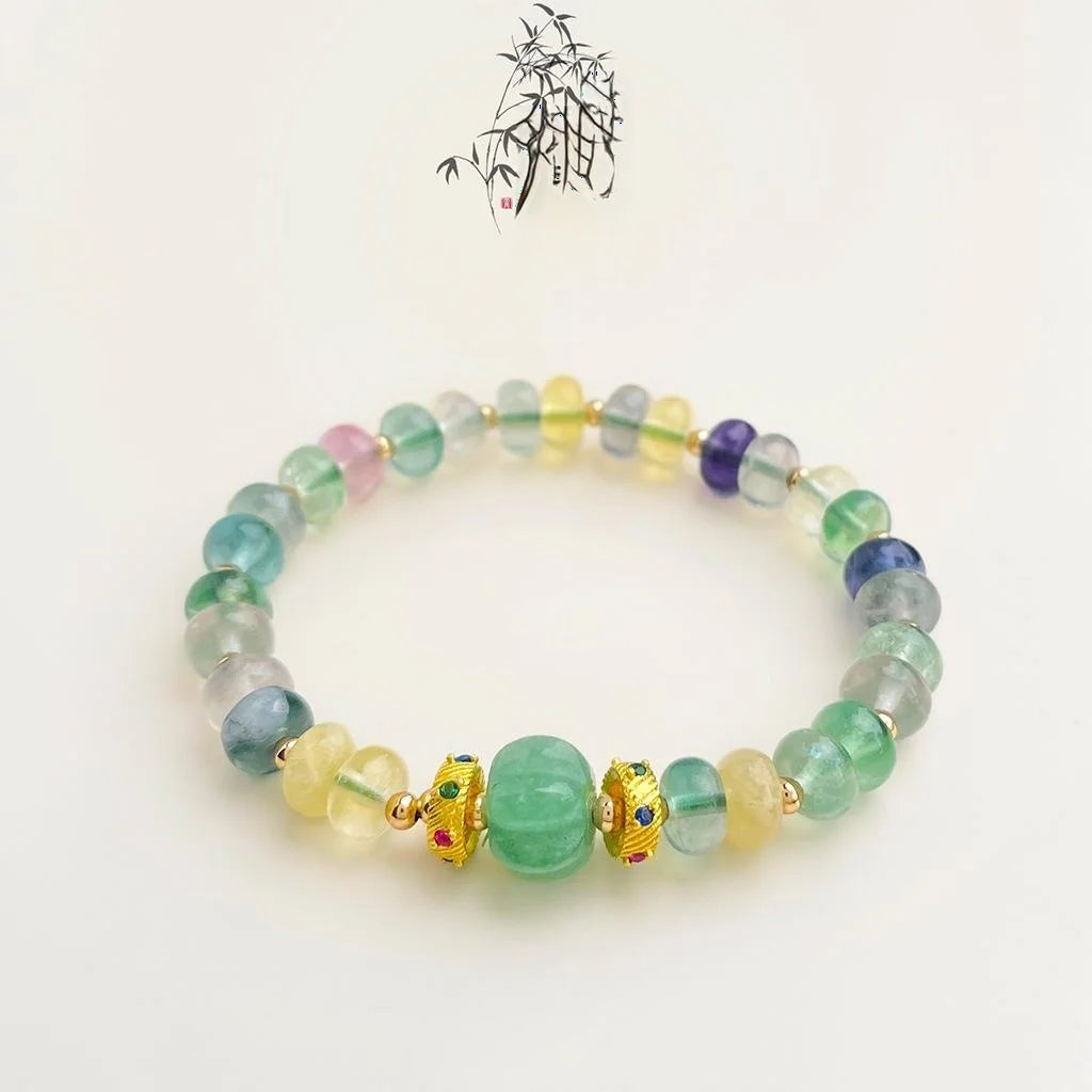 Handmade Natural Stone Bracelet With Zircon Inlay Irregular Geometric Sweet Forest Style Beads