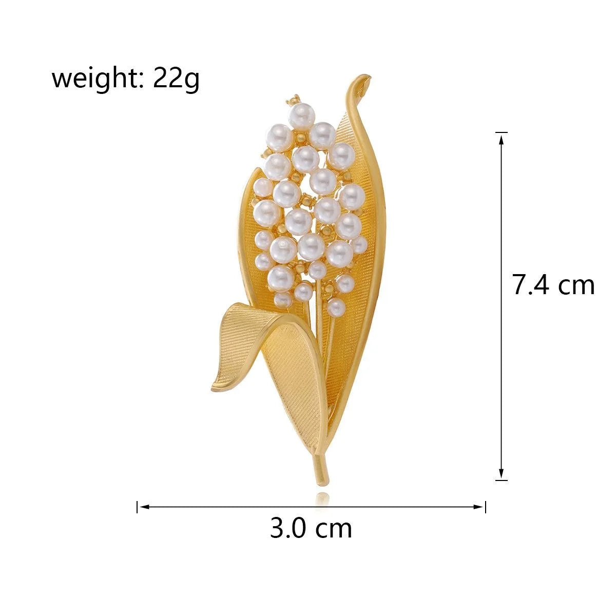 Elegant Gold Alloy Pearl Lily Of The Valley Leaf Brooch For Women, French Lapel Pin Suit Accessory