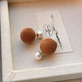 Flocked Round Geometric Pearl Stud Earrings Copper Fashion OL Jewelry