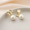 Vintage Gold Alloy Flower Pearl Drop Stud & Clip On No Piercing Elegant Floral Dangle Earrings