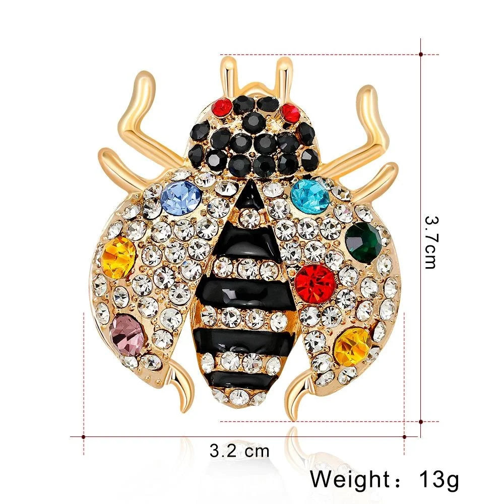 Cute Rhinestone Ladybug Brooch With Enamel Wings, Creative Women's Lapel Pin Corsage Suit Accessory Gift