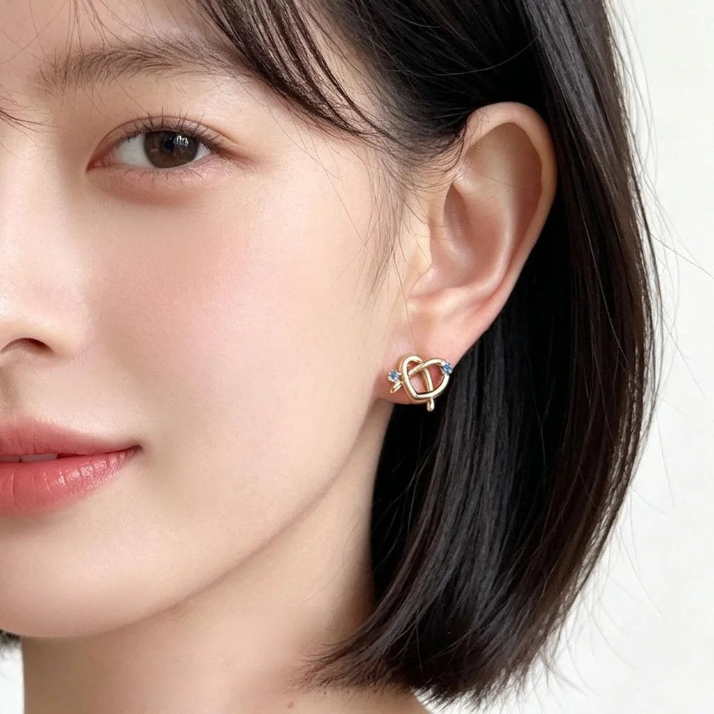 Original Design Copper Zircon Heart Pretzel Knot Stud Earrings For Women Versatile Geometric Jewelry