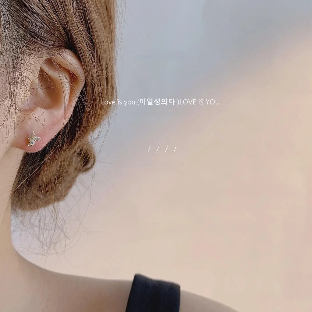 Elegant 14K Gold Plated Micro Pave Zircon Flower Geometric Mini Stud Earrings For Women