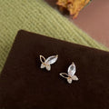 Elegant Butterfly Zircon Stud Earrings Eco-Friendly Copper Silver Plated Commuter Jewelry