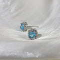 Minimalist Aqua Blue Square Geometric Zircon Stud Earrings Copper Fashion Jewelry