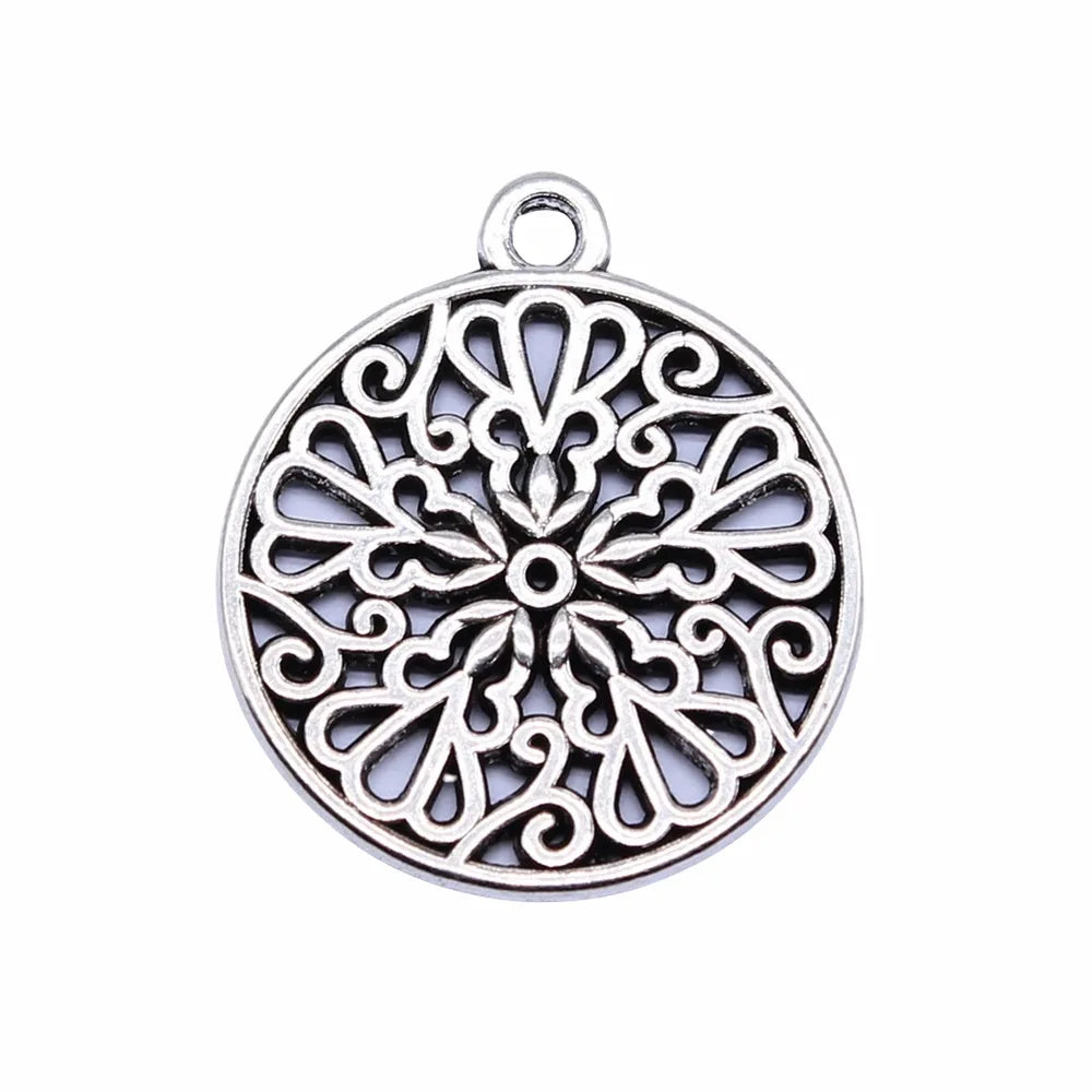21x21mm 2.2g Antique Silver Zinc Alloy Hollow Round Charm Pendant for DIY Necklace Bracelet Making