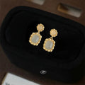 French Vintage Copper Geometric Wavy Lace Square Drop Earrings For Elegant Commuter Style