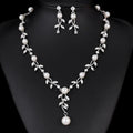 Elegant Pearl Leaf Necklace And Earrings Jewelry Set With Rhinestone Crystal Bridal Jewelry For Wedding Party