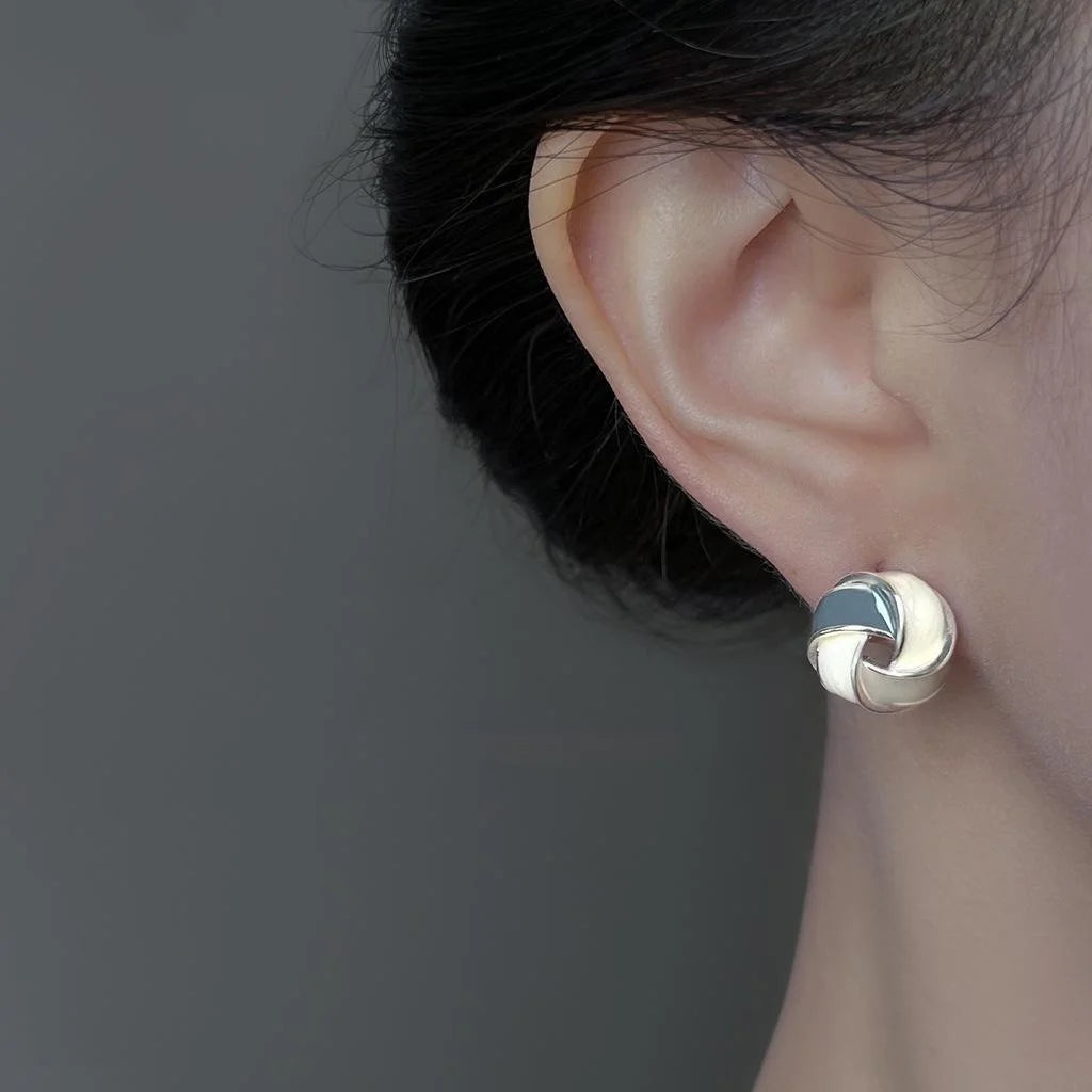 Minimalist Copper Enamel Drip Glaze Colorblock Geometric Circle Hollow Wrap Stud Earrings