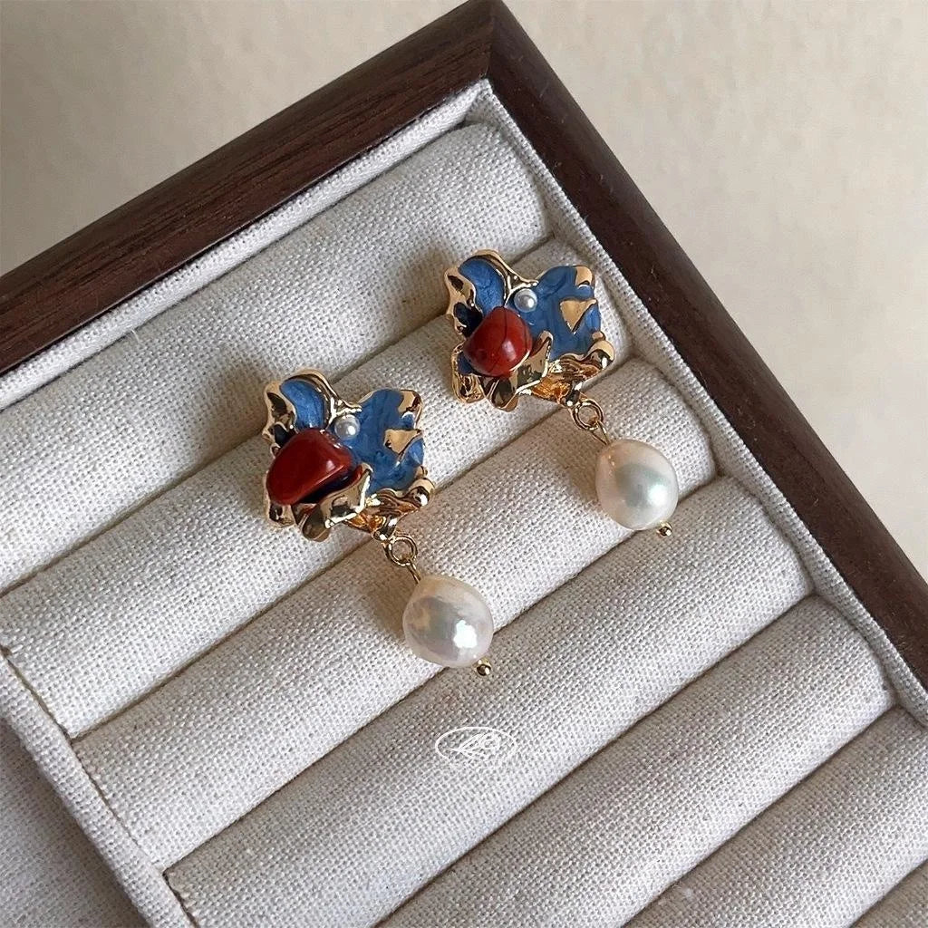 Vintage Baroque Freshwater Pearl Natural Stone Irregular Geometric Drop Earrings
