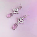 Chic Pink Zircon Flower Snowflake Long Tassel Drop Earrings With Copper