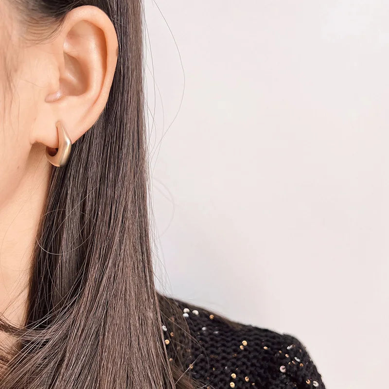 Vintage Chunky U Shape Alloy Hoop Stud & Clip On No Piercing Elegant Geometric Metal Earrings