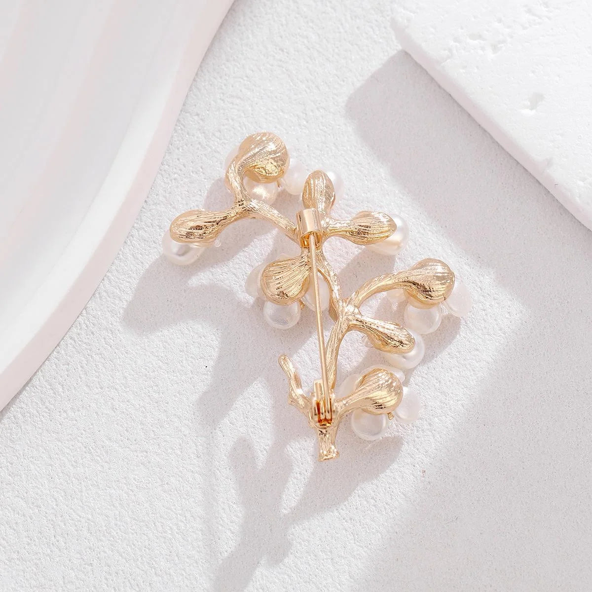 Elegant Peach Blossom Branch Brooch With Faux Pearl And Rhinestone Flowers, Gold Alloy Lapel Pin Gift